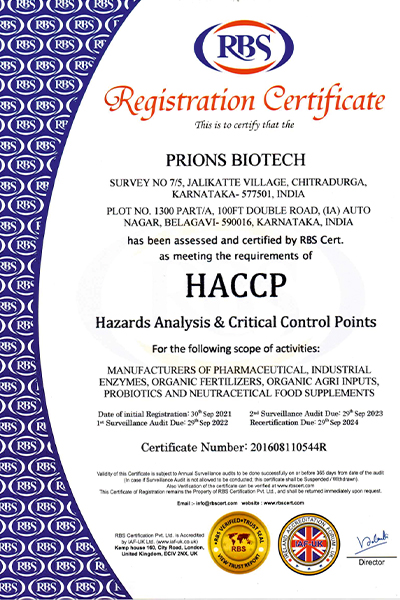 HACCP Registration Certificate